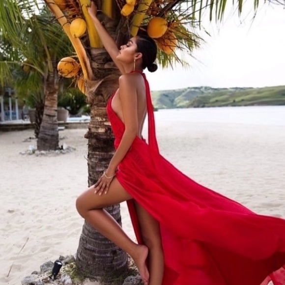House of CB Red Halter Maxi - Picture 1 of 6